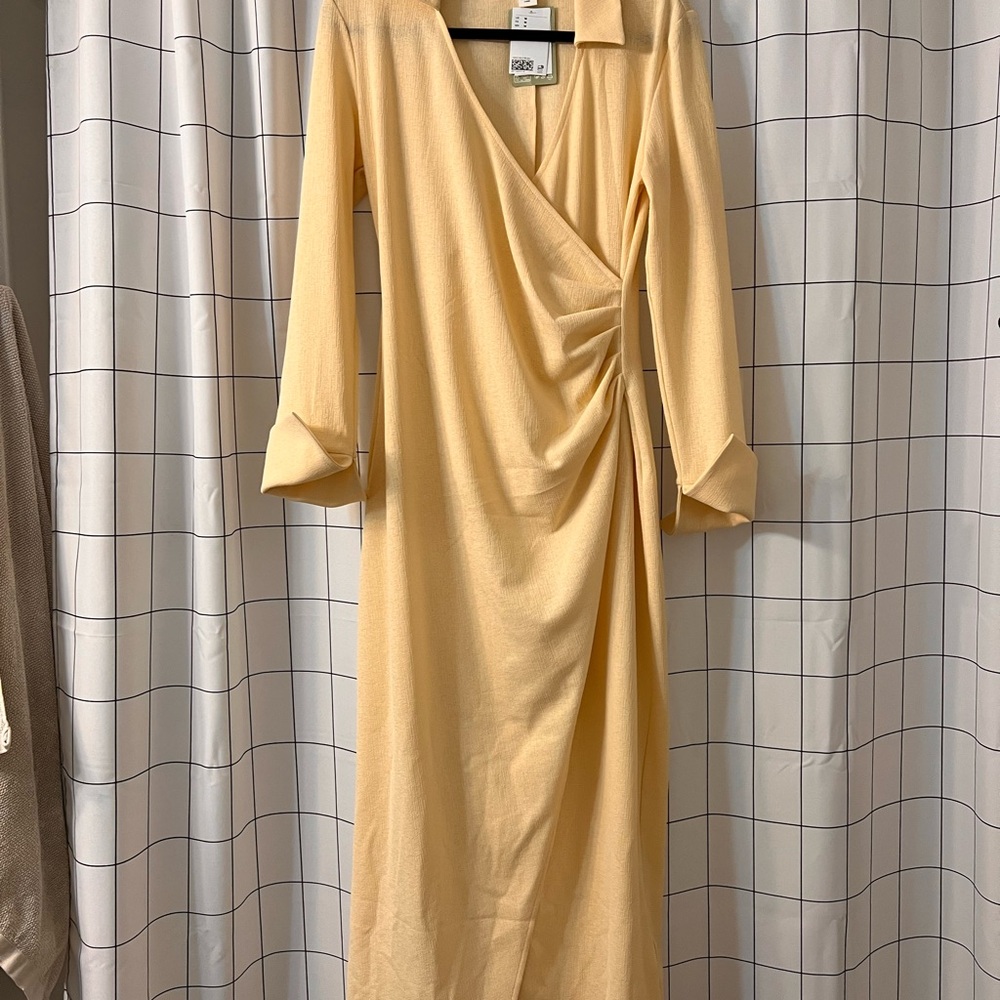 Light Yellow faux Wrap Dress